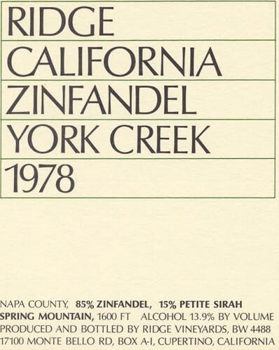 1978 York Creek Zinfandel