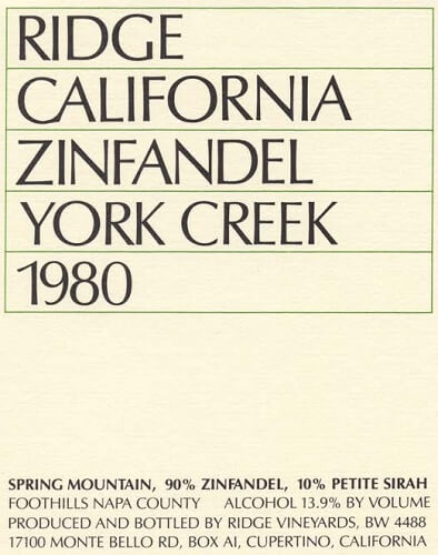 1980 York Creek Zinfandel