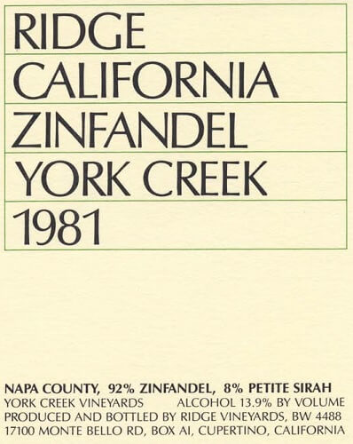 1981 York Creek Zinfandel