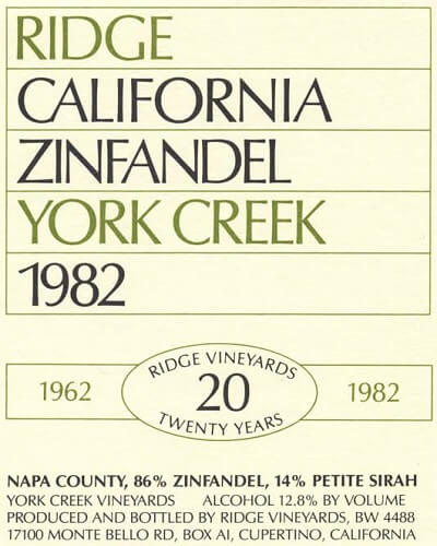 1982 York Creek Zinfandel