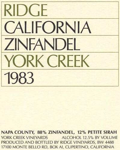 1983 York Creek Zinfandel