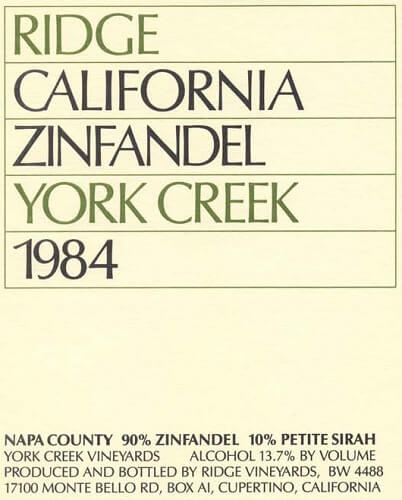 1984 York Creek Zinfandel