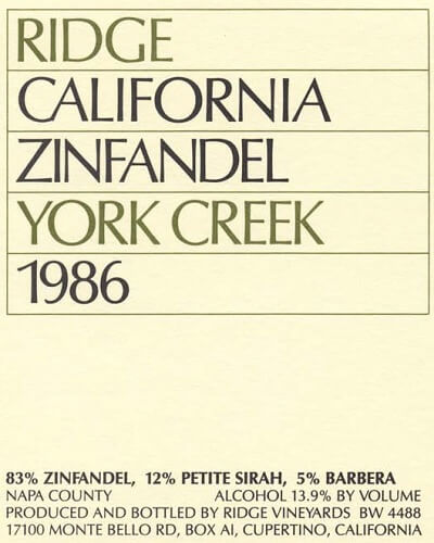 1986 York Creek Zinfandel