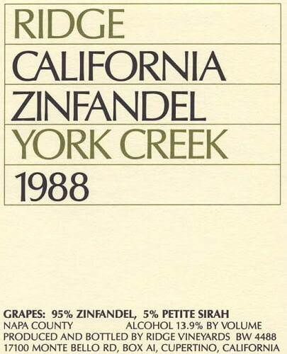 1988 York Creek Zinfandel