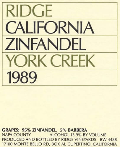 1989 York Creek Zinfandel