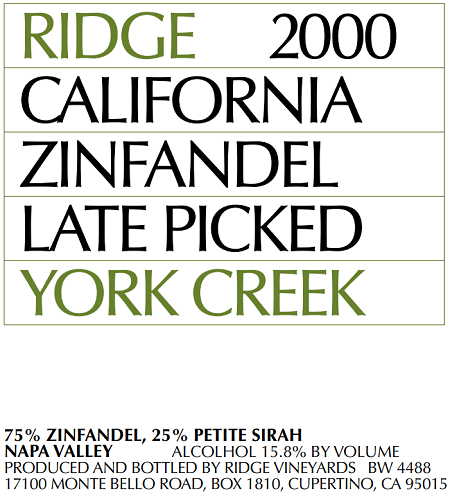 2000 York Creek Late Picked Zinfandel