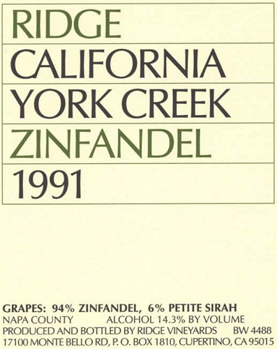 1991 York Creek Zinfandel