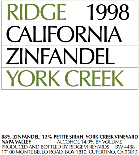 1998 York Creek Zinfandel