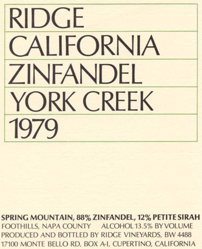 1979 York Creek Zinfandel