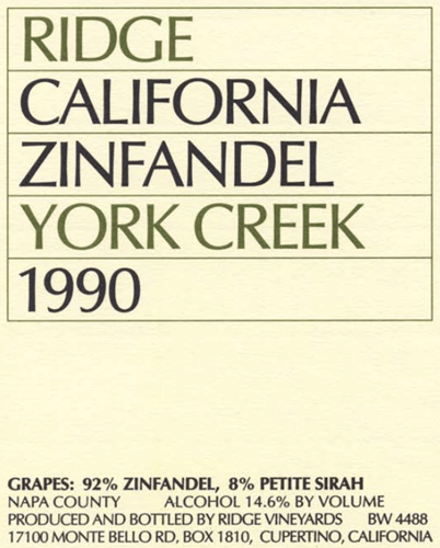 1990 York Creek Zinfandel