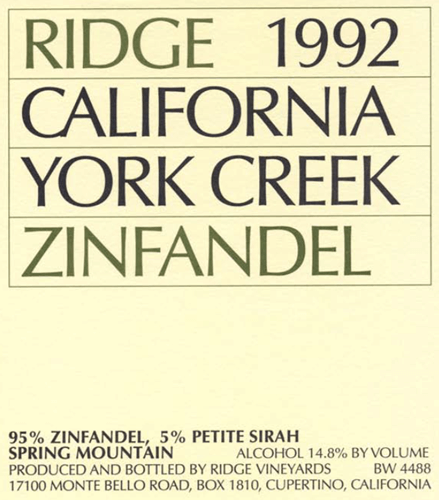 1992 York Creek Zinfandel