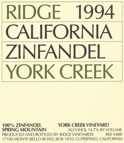 1994 York Creek Zinfandel